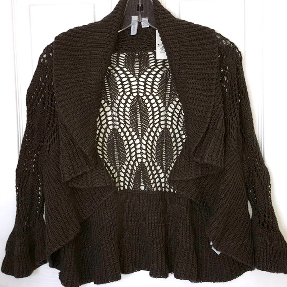 Crochet Wide Sleeve Knit Boho Shrug Sweater PS